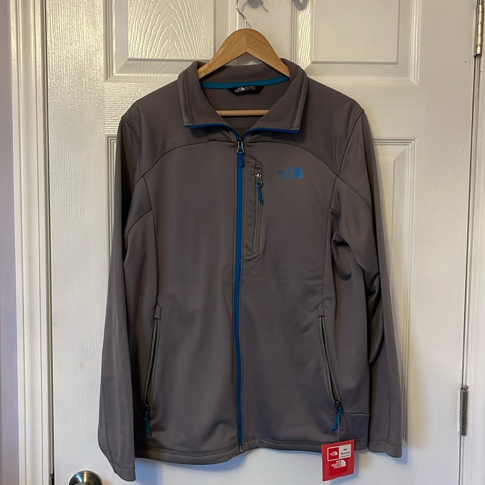 North Face jacket, Men’s size medium, blue with gray trim, NEW WITH TAGS
